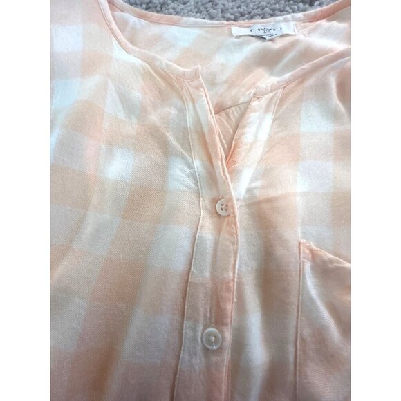 Fever Womens Top Button Sleeveless Hi Lo Split Back Melon/White Squares Size L - Picture 3 of 6